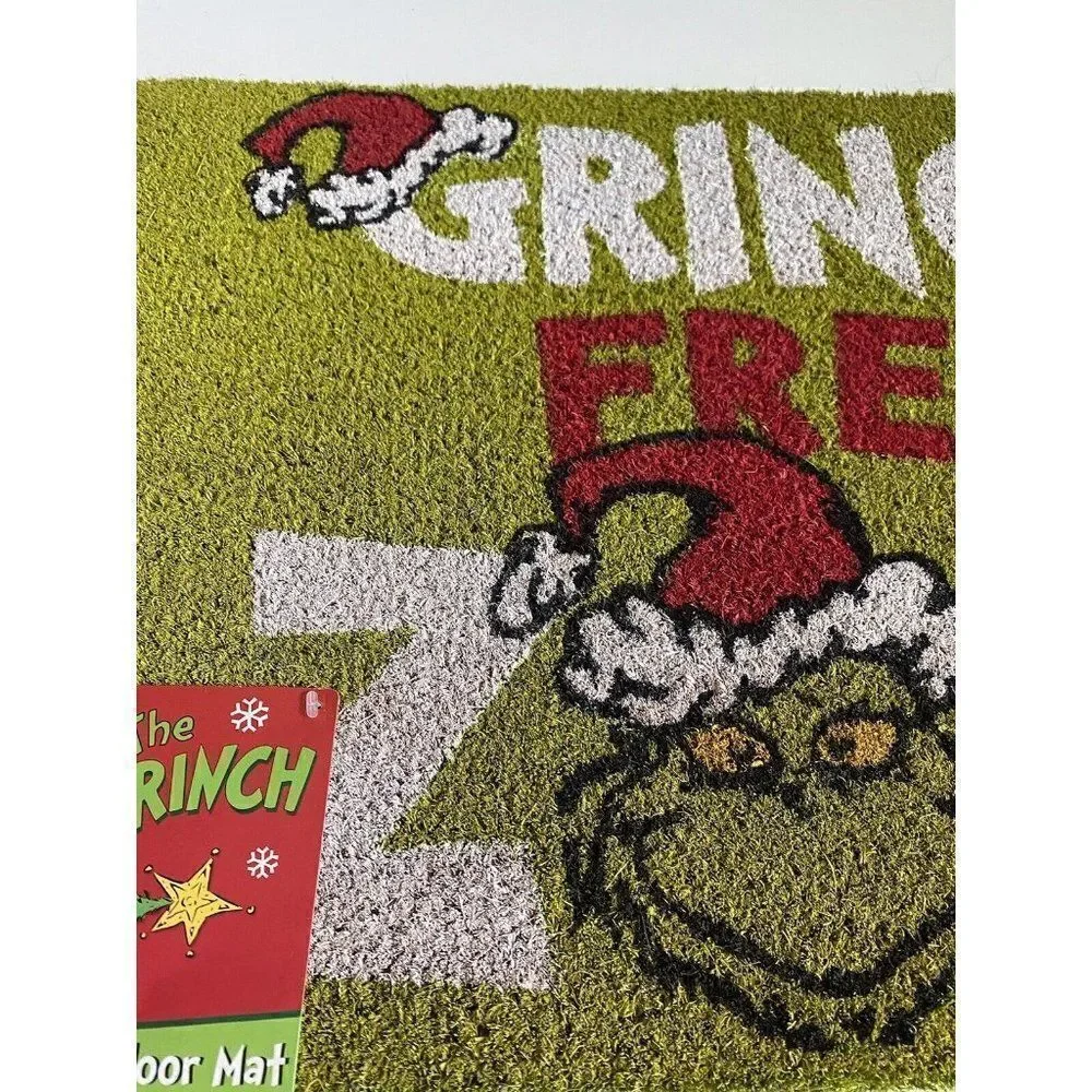 Grinch Free Zone Coir Doormat Welcome‎ Mat Christmas Holiday Porch NEW